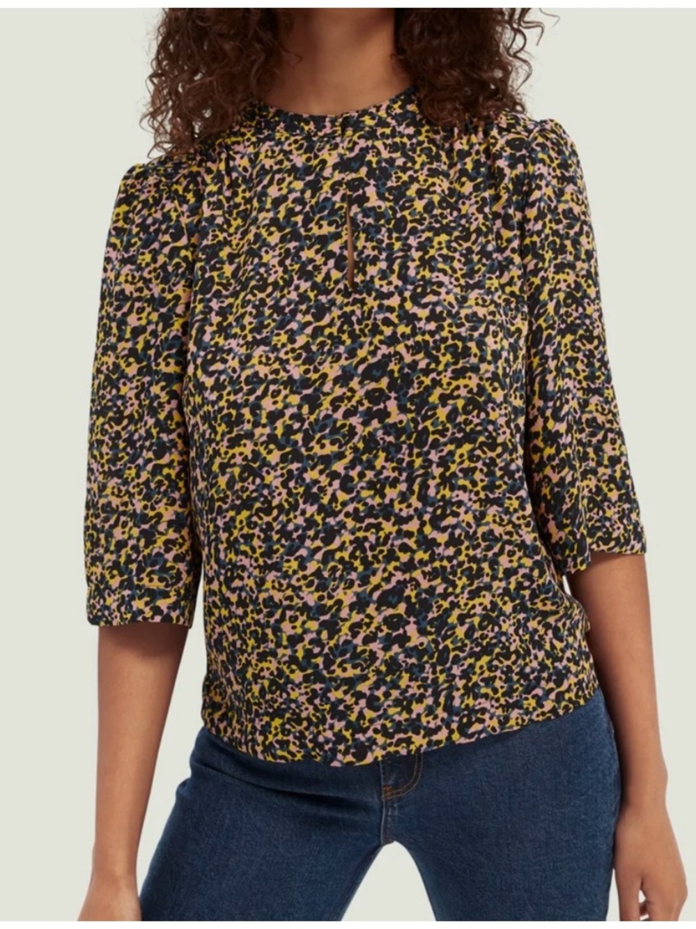 Scotch & Soda Printed Camo V-Neck Blouse Size M